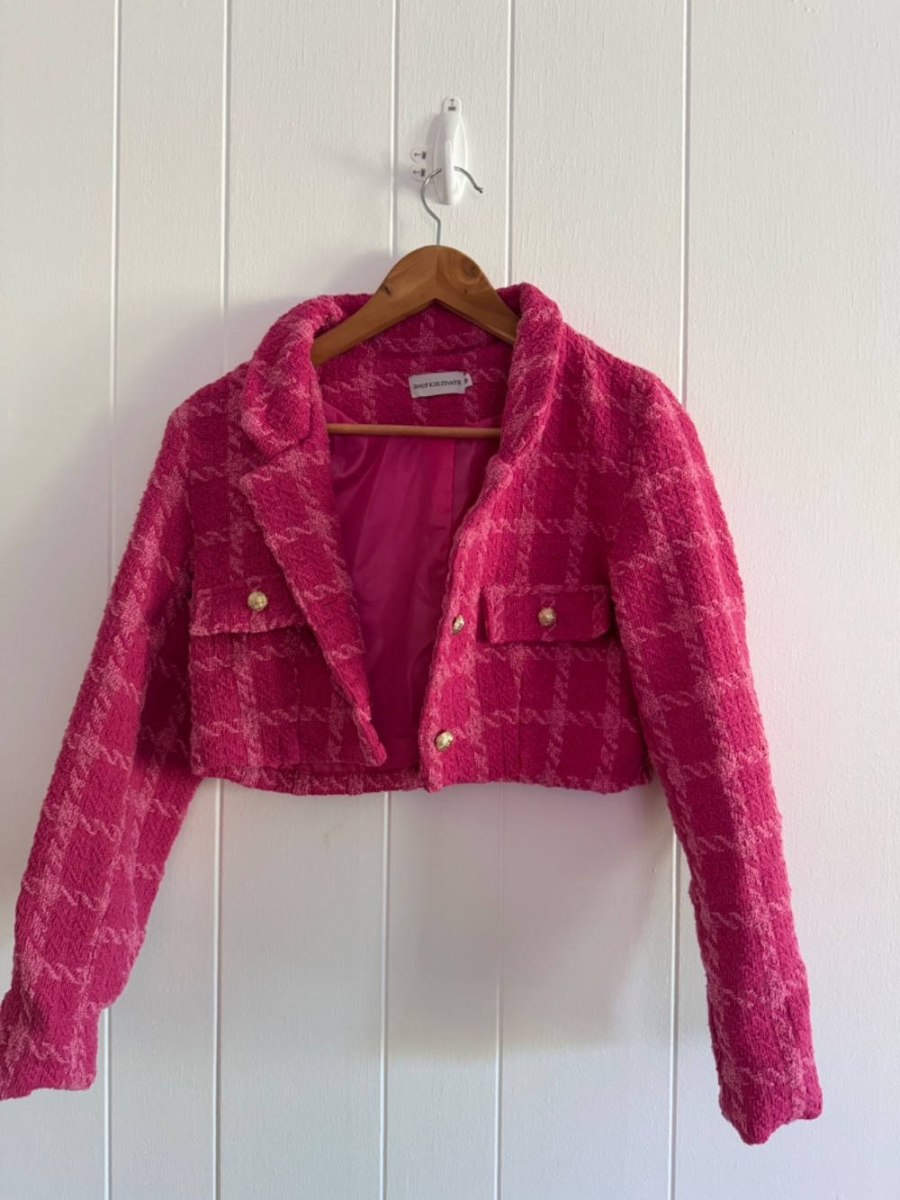 Women's Pink Houndstooth Blazer Jacket
